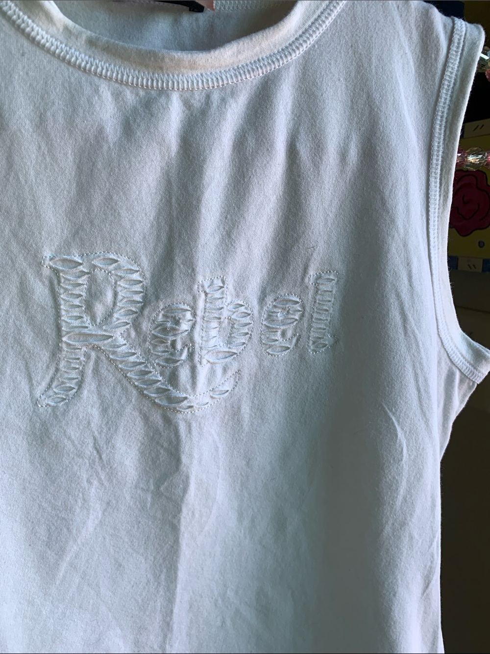 Sisley Made in Italy White Embroidered REBEL Logo Tank Size S
